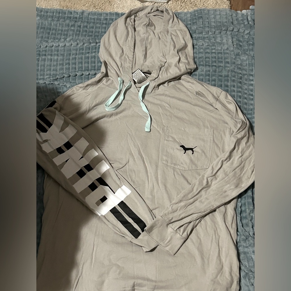 PINK szLARGE Light Gray Hoodie DOG pocket LOGO oversized like new COVERUP